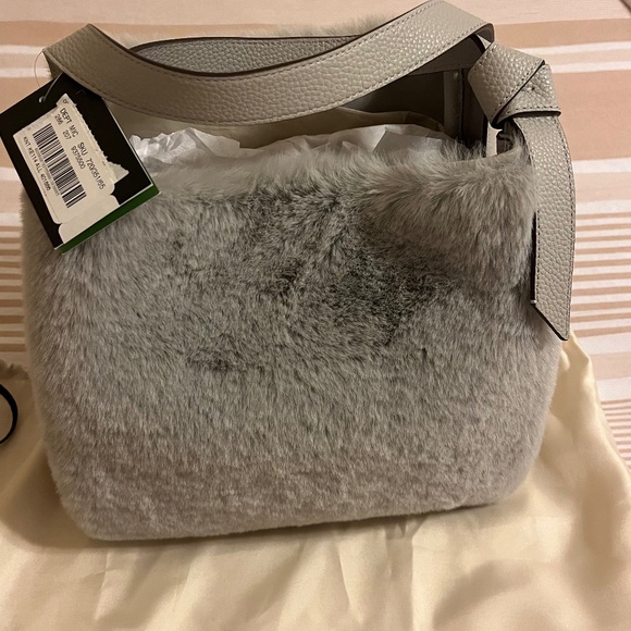 NWT Kate Spade Gray Leather & Faux Fur Crossbody Bag - Picture 3 of 12